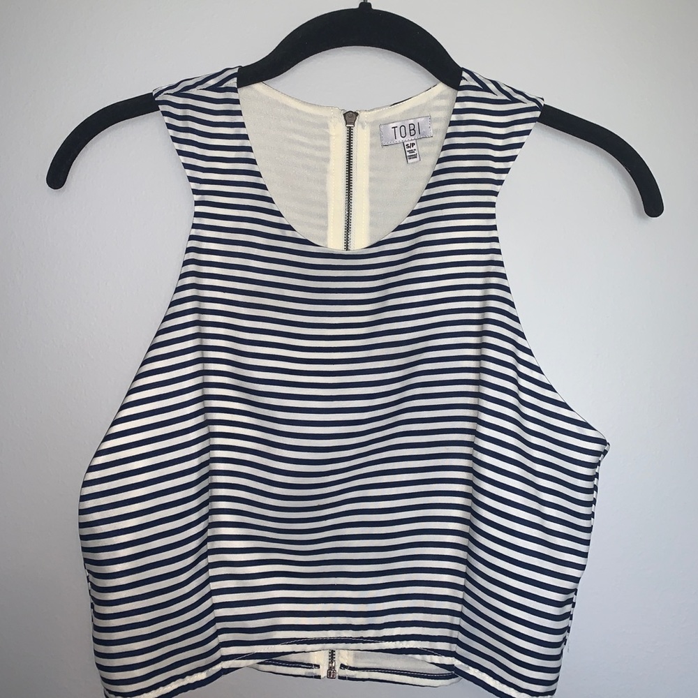 TOBI two piece navy white stripe set. Size Small